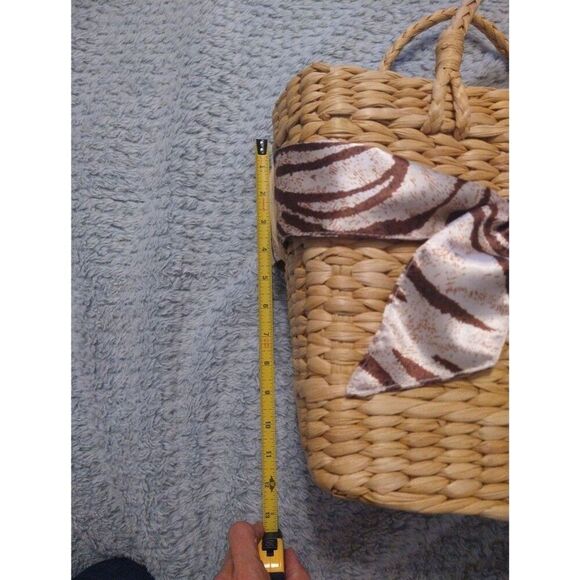 Straw bow print Zebra Straw Basket handbag Boho Beachy Vintage - Picture 6 of 8